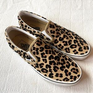 Vans Leopard Print Slip On Black Tan Casual Classic Slip On Shoes Size 9